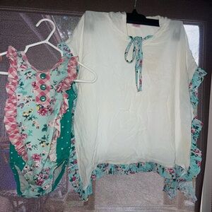 Girls swimsuit and cover up - 2T - Ricrac & Ruffles boutique toddler swimsuit